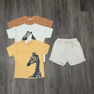 Zara Animal Graphic Tees & Neutral Shorts Bundle